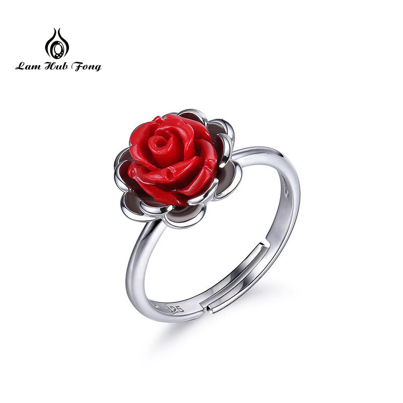 Flower Open Rings for Women Vintage Fashion Resin Roes Wedding 925 Sterling Silver Romantic Jewelry Gifts for Lover Dropshipping
