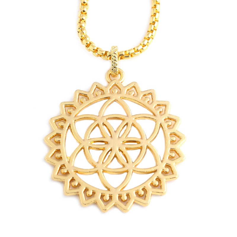 Flower of Life Charm Necklace Round Gold Silver Necklaces Pendants Mandala Jewelry for Women Mothers D Gift