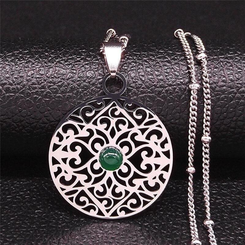 Flower of Life Stainless Steel Bohemian Necklace Women Flash Stone Silver Color Charm Necklaces Jewelry bijoux femme N4315S04