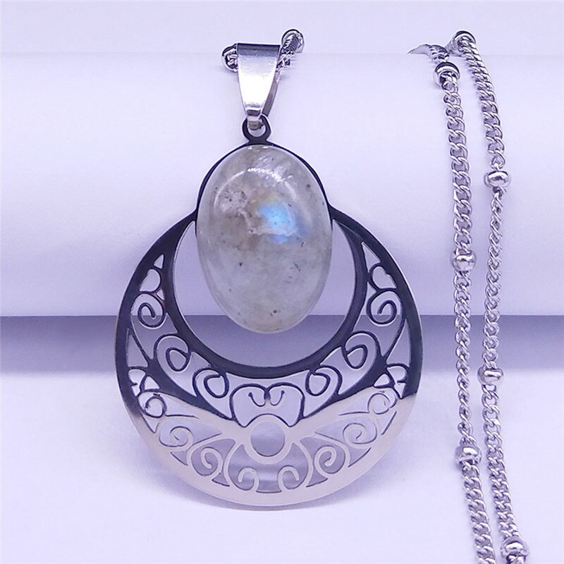 Flower of Life Stainless Steel Bohemian Necklace Women Flash Stone Silver Color Charm Necklaces Jewelry bijoux femme N4315S04