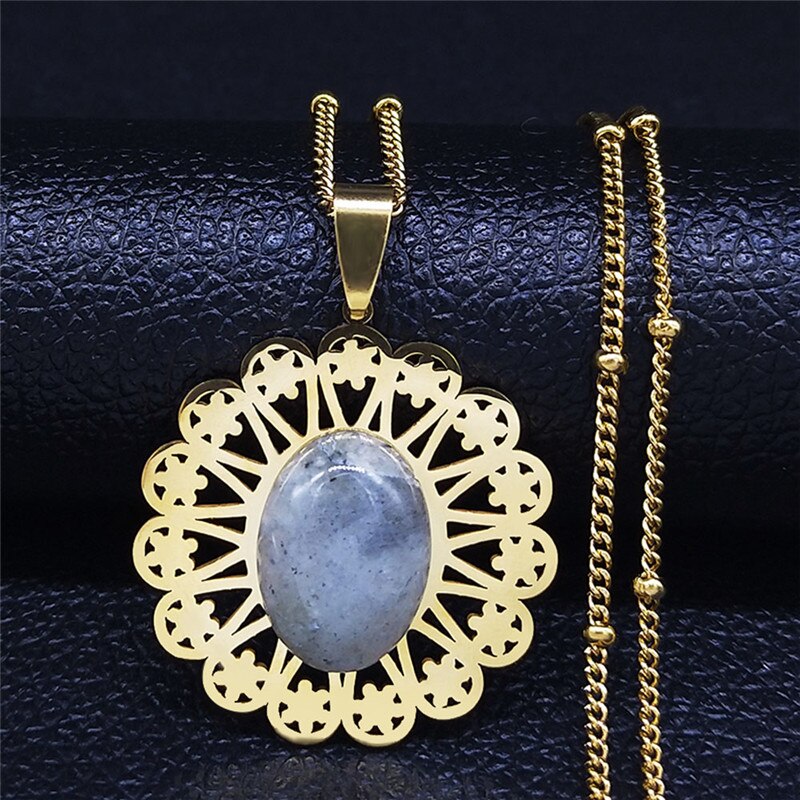 Flower of Life Stainless Steel Bohemian Necklace Women Flash Stone Silver Color Charm Necklaces Jewelry bijoux femme N4315S04