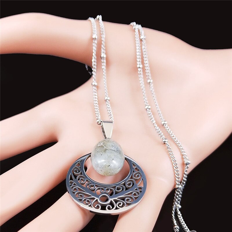 Flower of Life Stainless Steel Bohemian Necklace Women Flash Stone Silver Color Charm Necklaces Jewelry bijoux femme N4315S04