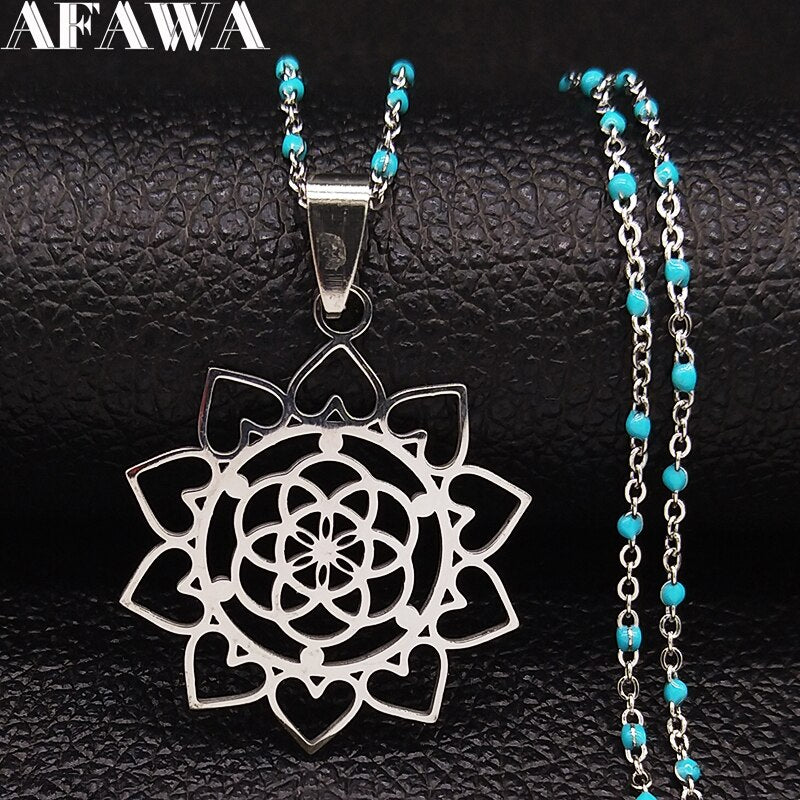 Flower of Life Stainless Steel Chain Necklace Women Silver Color Necklace Jewelry joyas de acero inoxidable para mujer N1120S02