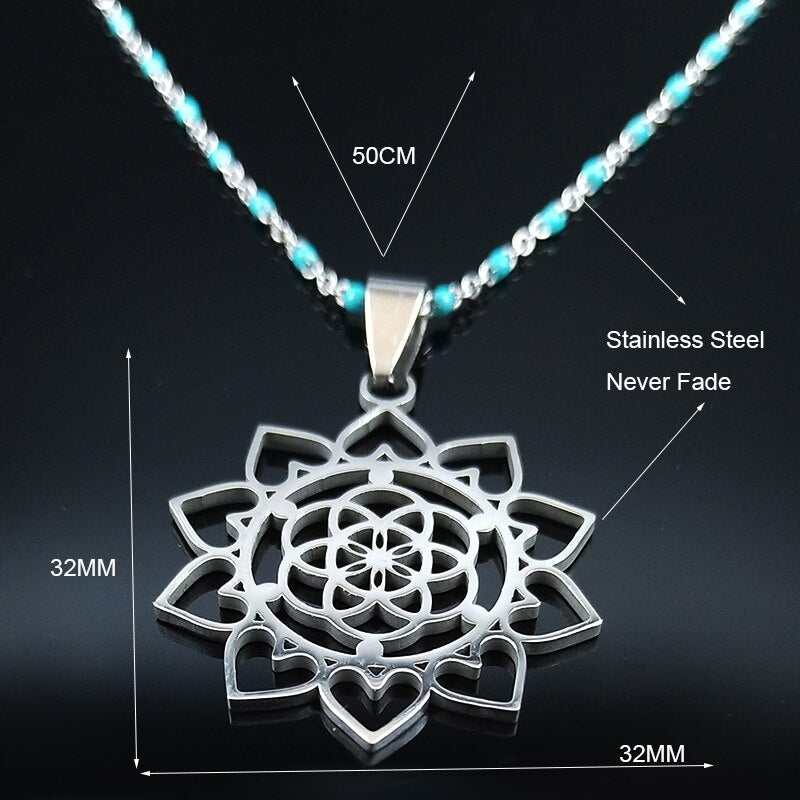 Flower of Life Stainless Steel Chain Necklace Women Silver Color Necklace Jewelry joyas de acero inoxidable para mujer N1120S02