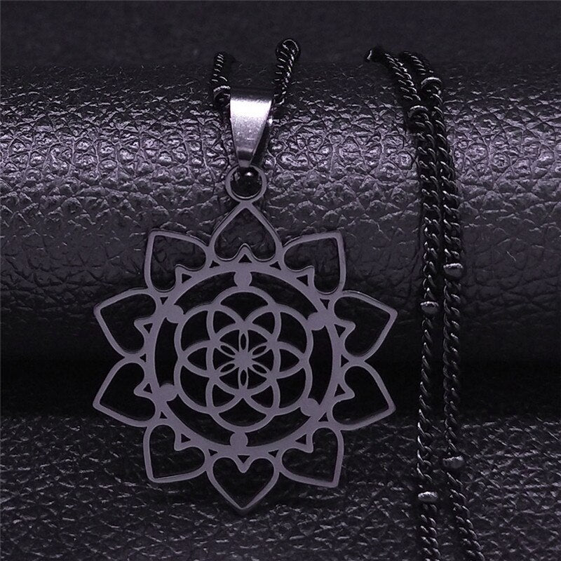 Flower of Life Stainless Steel Chain Necklace Women Silver Color Necklace Jewelry joyas de acero inoxidable para mujer N1120S02