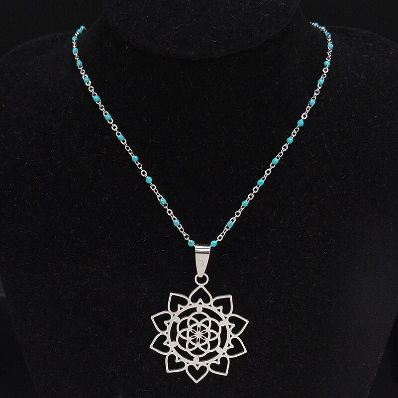 Flower of Life Stainless Steel Chain Necklace Women Silver Color Necklace Jewelry joyas de acero inoxidable para mujer N1120S02
