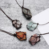 Fluorite Labradorite Natural Mineral Braid Net Pocket Pendant With Rope Reiki Healing Stone Raw Crystal Quartz Necklace 2021 New