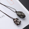Fluorite Labradorite Natural Mineral Braid Net Pocket Pendant With Rope Reiki Healing Stone Raw Crystal Quartz Necklace 2021 New