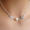 Flying Pair Of Lovebirds Simple Elegant Simulated Pearl Necklace Cute Short Choker