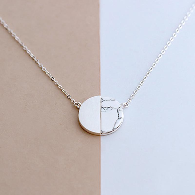 925 Sterling Silver Natural marble Round Necklaces & Pendants For Women Simple Style Sterling-silver-jewelry