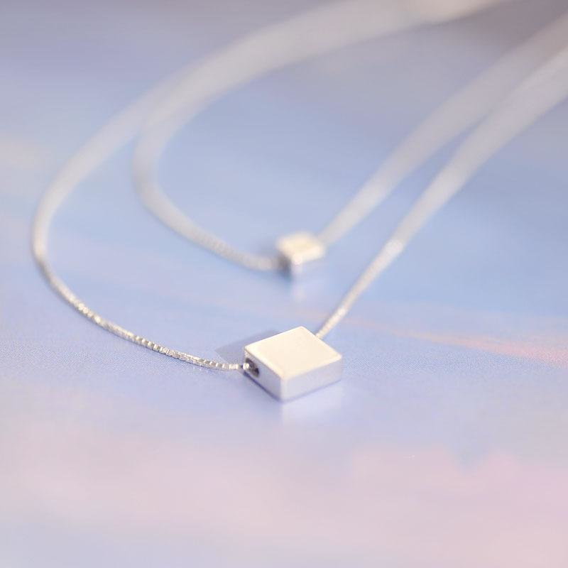 925 Sterling Silver Simple Square Necklaces & Pendants For Women Girl Hypoallergenic Sterling Silver Jewelry