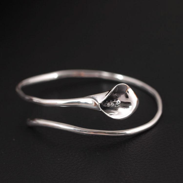 925 Sterling Silver Vintage Calla Lily Flower open Bracelets & Bangles For Women Fashion Lady Sterling-silver-jewelry