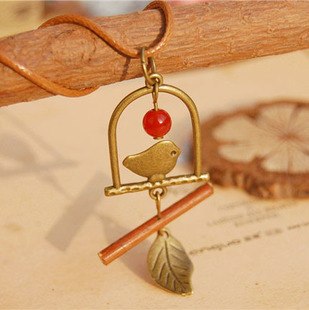 Handmade retro bronze birds natural twigs long pendant necklace 2015 colar Vintage fine jewelry accessories