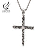 Fongten Blessing God Cross Pendant Necklace Polished and Blacken Stainless Steel Men Necklaces Old Look Jewelry
