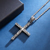 Fongten Blessing God Cross Pendant Necklace Polished and Blacken Stainless Steel Men Necklaces Old Look Jewelry