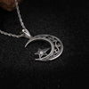 Fongten Islamic Charm Crescent Suspension Moon Pendant Necklace Stainless Steel Zircon Vintage Pendants Male Jewelry