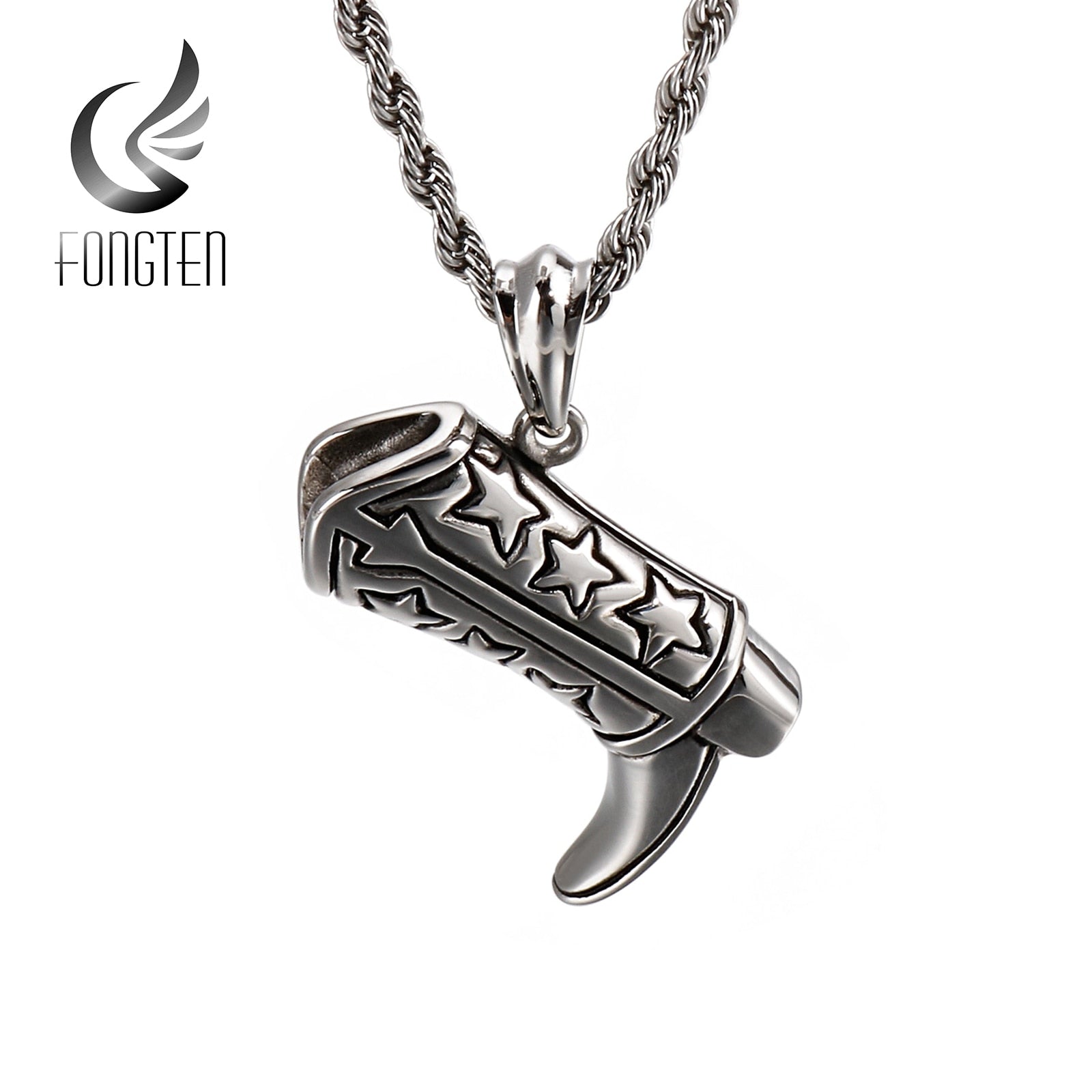 Fongten Shoe Dangle Charm Boots Pendant Stainless Steel Shoes Necklace Men Christmas Gift Jewelry