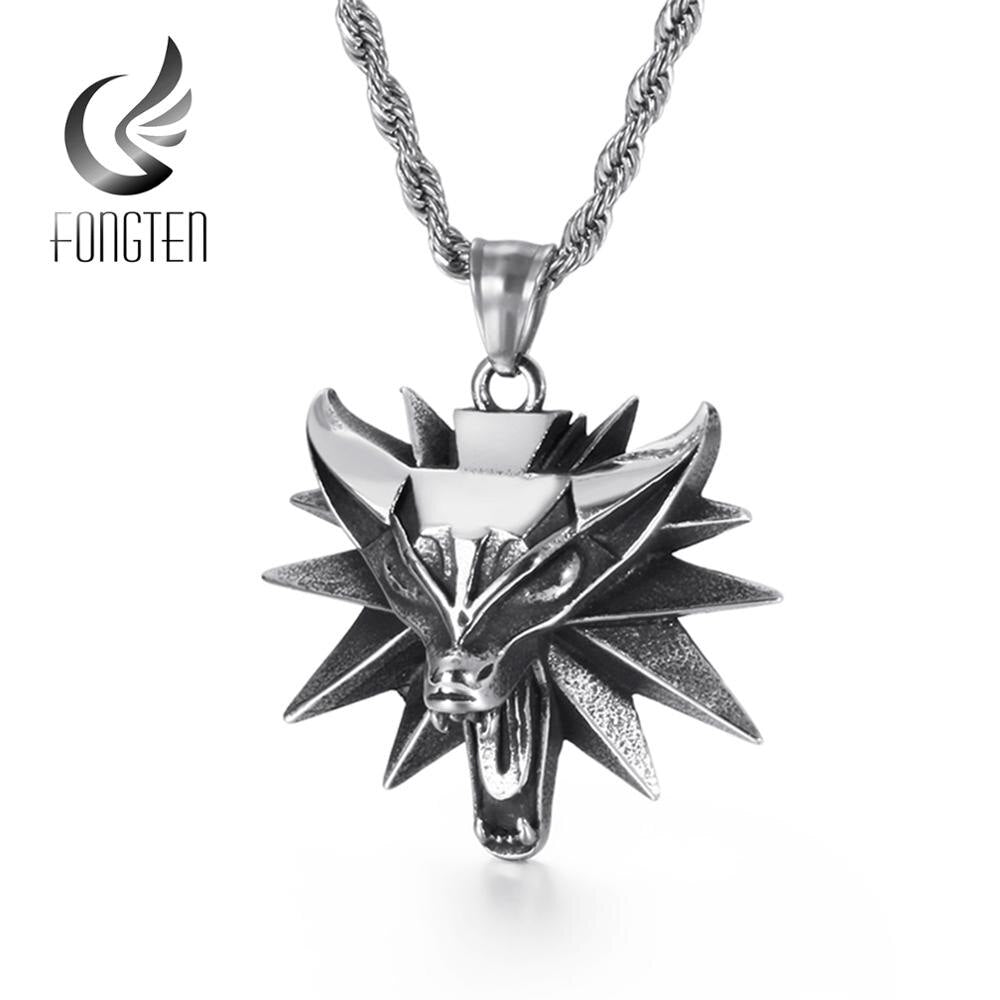 Fongten Vintage Animal Bullfighting Cattle Stainless Steel Long Link Chain Pendant Necklace Men Jewelry