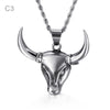 Fongten Vintage Animal Bullfighting Cattle Stainless Steel Long Link Chain Pendant Necklace Men Jewelry