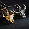 Fongten Vintage Animal Bullfighting Cattle Stainless Steel Long Link Chain Pendant Necklace Men Jewelry