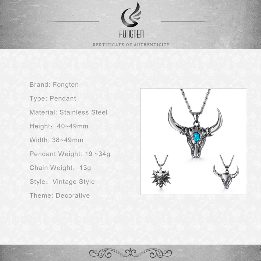 Fongten Vintage Animal Bullfighting Cattle Stainless Steel Long Link Chain Pendant Necklace Men Jewelry
