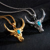 Fongten Vintage Animal Bullfighting Cattle Stainless Steel Long Link Chain Pendant Necklace Men Jewelry