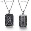 Fongten Vintage China Dragon Stainless Steel Hip Hop Chain Black Double Side Blessing Pendant Necklace Men Jewelry