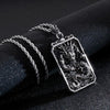 Fongten Vintage China Dragon Stainless Steel Hip Hop Chain Black Double Side Blessing Pendant Necklace Men Jewelry