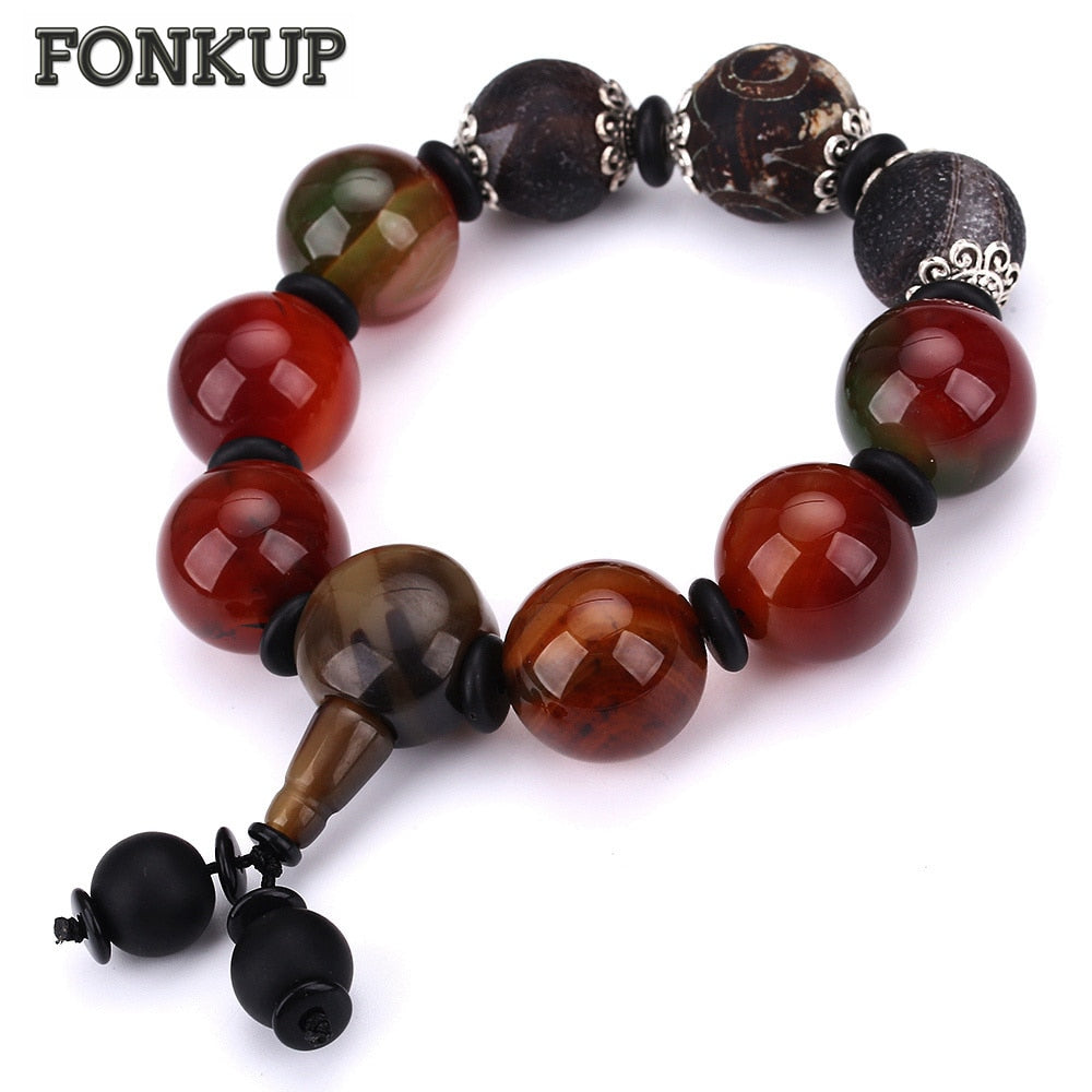 Agate Bead Bracelets Classic Men Rosary Natural Stone Jewellery Fashion Male Anniversary Accessories Black Spacer Grain