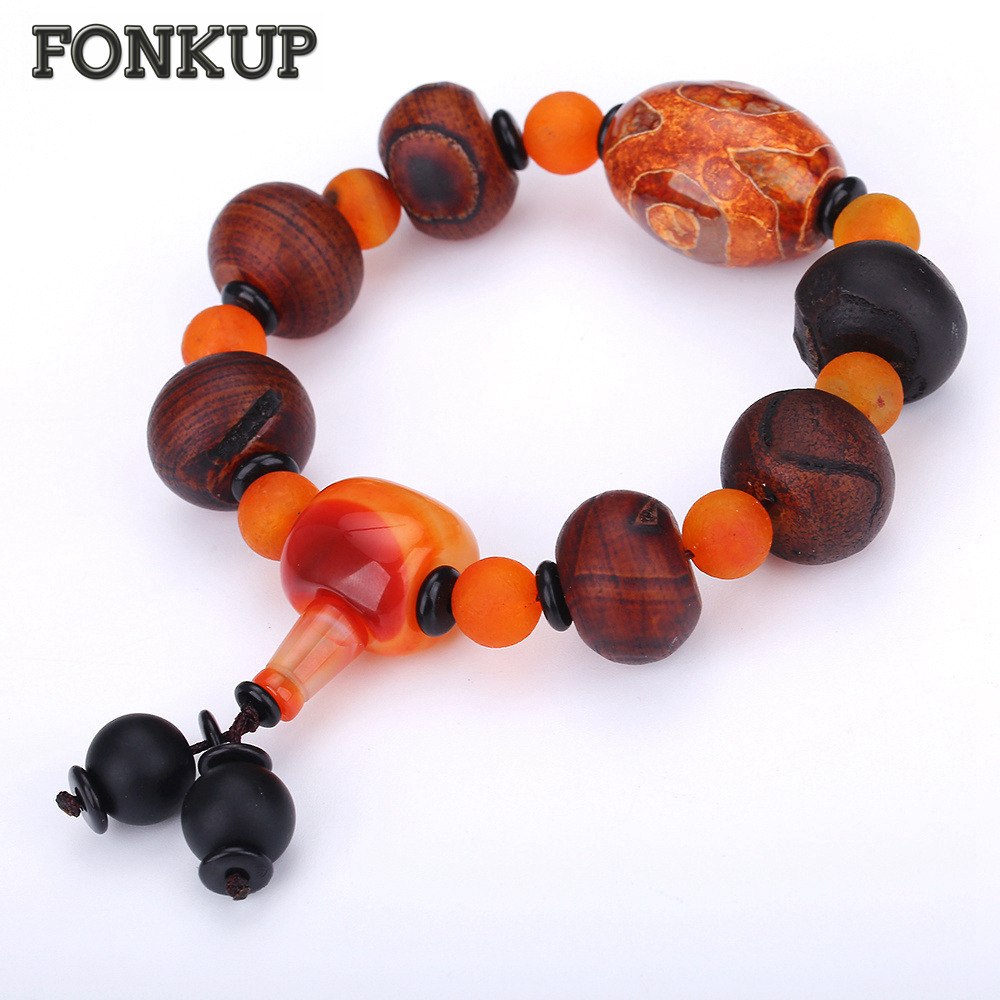 Agate Gem Link Bracelets Men Casual Bangle Round Black Spacer Bead Chain Link Wristband Femme Lucky Amulet Accessories