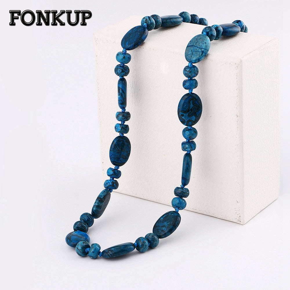 Blue Turquoise Necklaces Power Gemstone Jewelry Men Short Bijoux Ethnic Women Bead Chain Lucky Colar Feminino Small Fresh