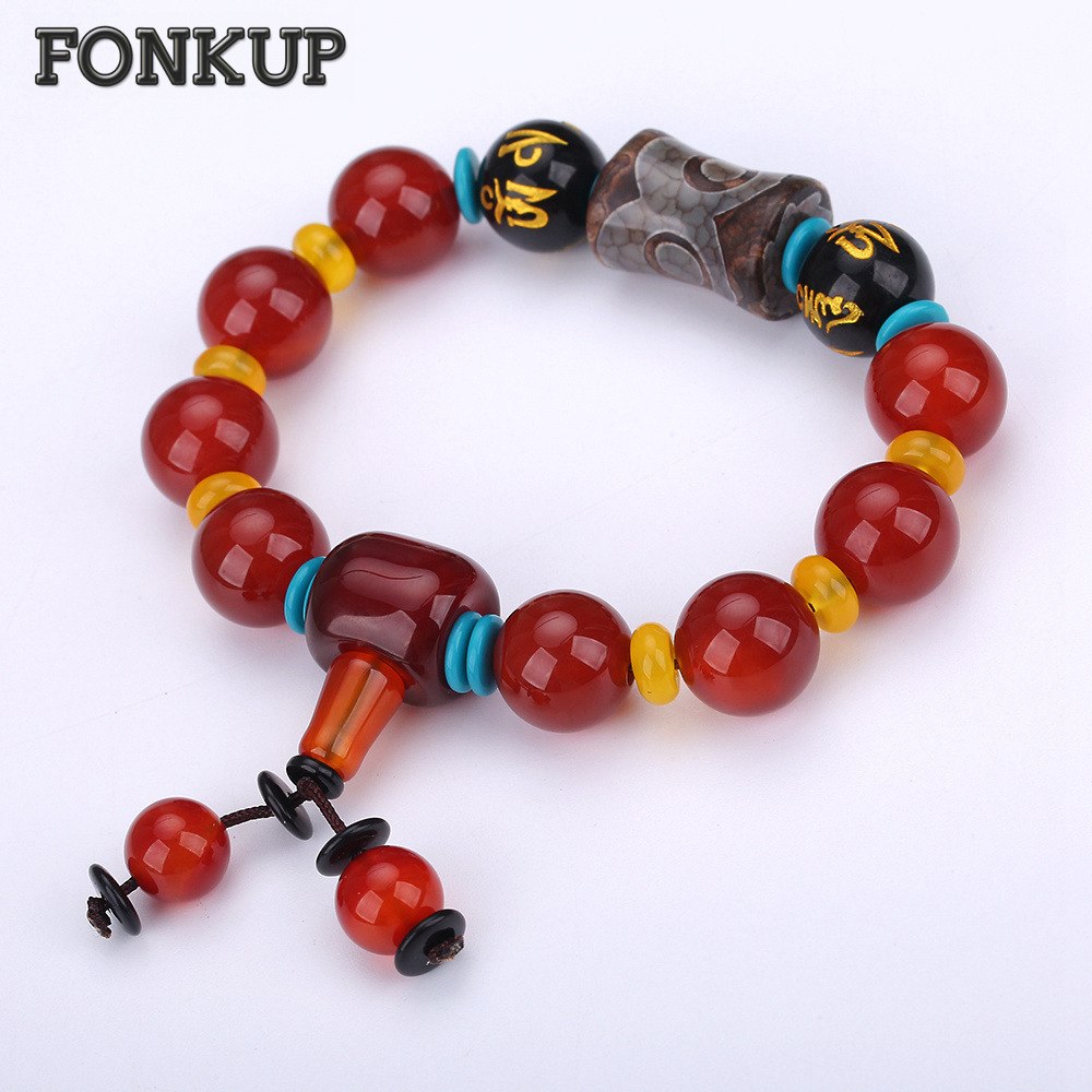 Hyperbole Men Bracelet Beads Red Agate Wristlet Irregular Original Geometric Jewelry Yellow Spacer Horseshoe Accessories