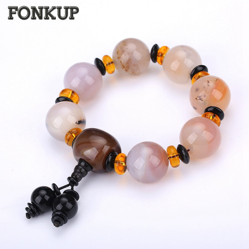 Men Bead Bracelets Natural Agate Bangle Braided Vintage Male Party Jewellery Round Fashion Beaded Hand Chain Charm Chakra