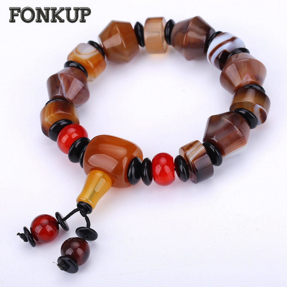 Men Chain Bracelets Agate Gemstone Jewelry Irregular Diy Accessories Geometric Hand-made Woven Wristband Black Spacer Bag