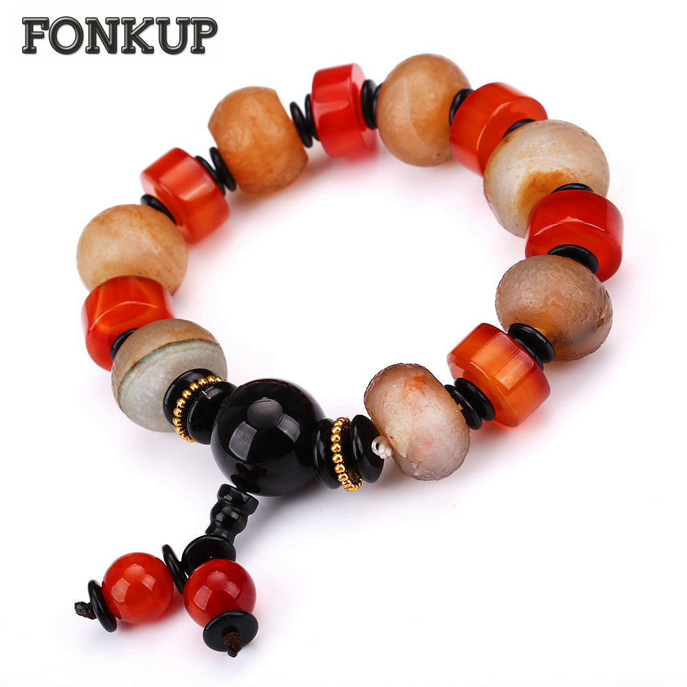 Men Hologram Bracelets Agate Gem Jewellery Gothic Male Wedding Accessories Geometric Bijoux Red Bead Pendant Black Spacer