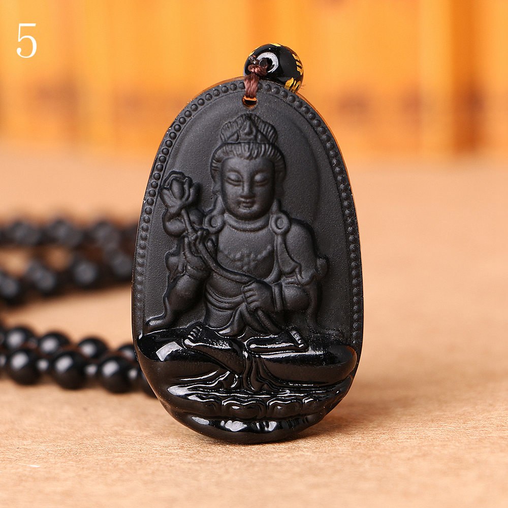 Men Long Necklace Obsidian Pendant Women Younoble Jewellery Blessing Buddha Accessories Vintage Beaded Bijoux Handmade