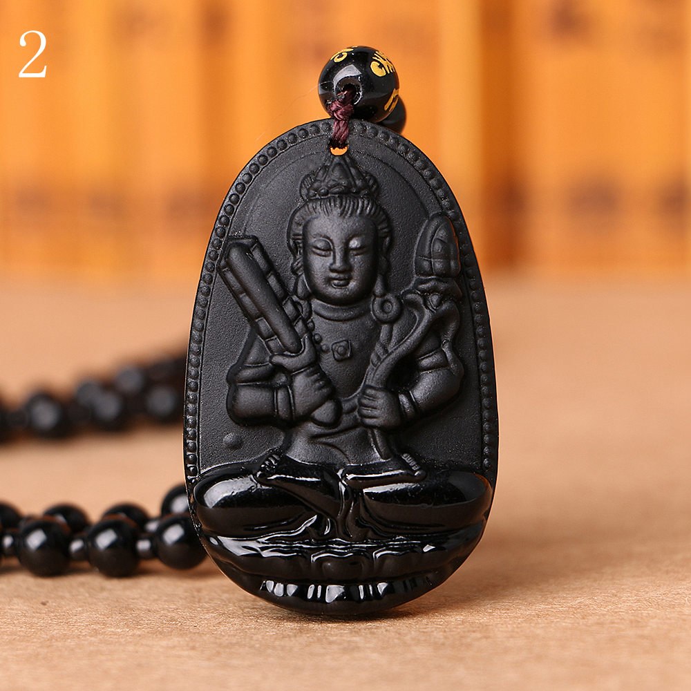 Men Long Necklace Obsidian Pendant Women Younoble Jewellery Blessing Buddha Accessories Vintage Beaded Bijoux Handmade