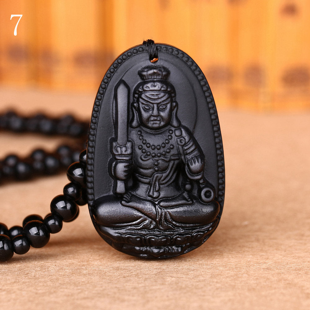 Men Long Necklace Obsidian Pendant Women Younoble Jewellery Blessing Buddha Accessories Vintage Beaded Bijoux Handmade