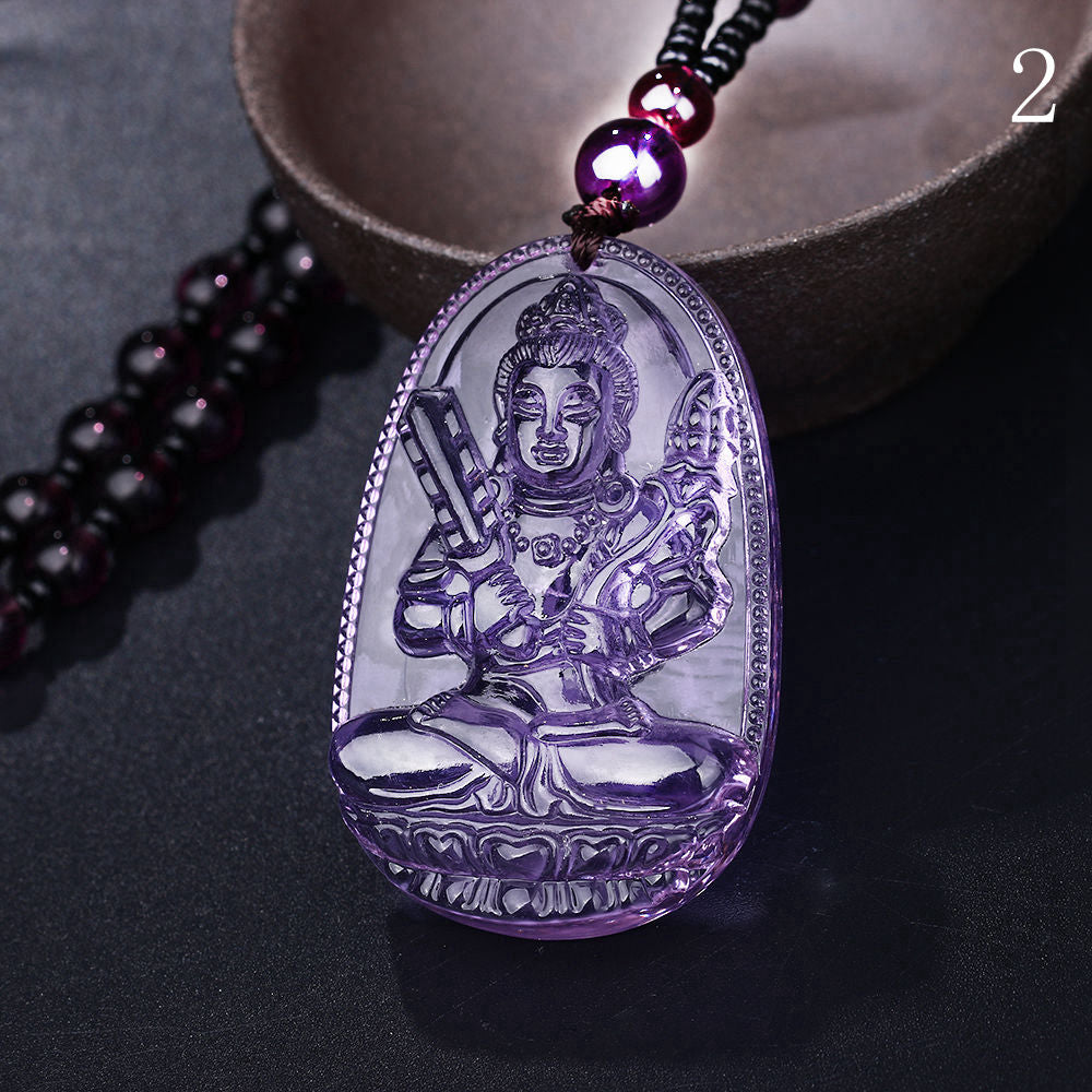 Natural Amethyst Necklace Buddha Pendant Jewelry Vintage Passion Colgantes Mujer Moda Indian Gioielli Ethnic Accessories