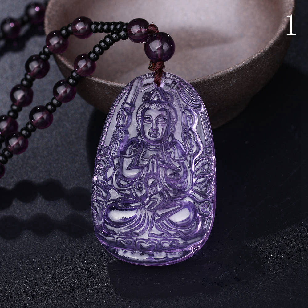 Natural Amethyst Necklace Buddha Pendant Jewelry Vintage Passion Colgantes Mujer Moda Indian Gioielli Ethnic Accessories