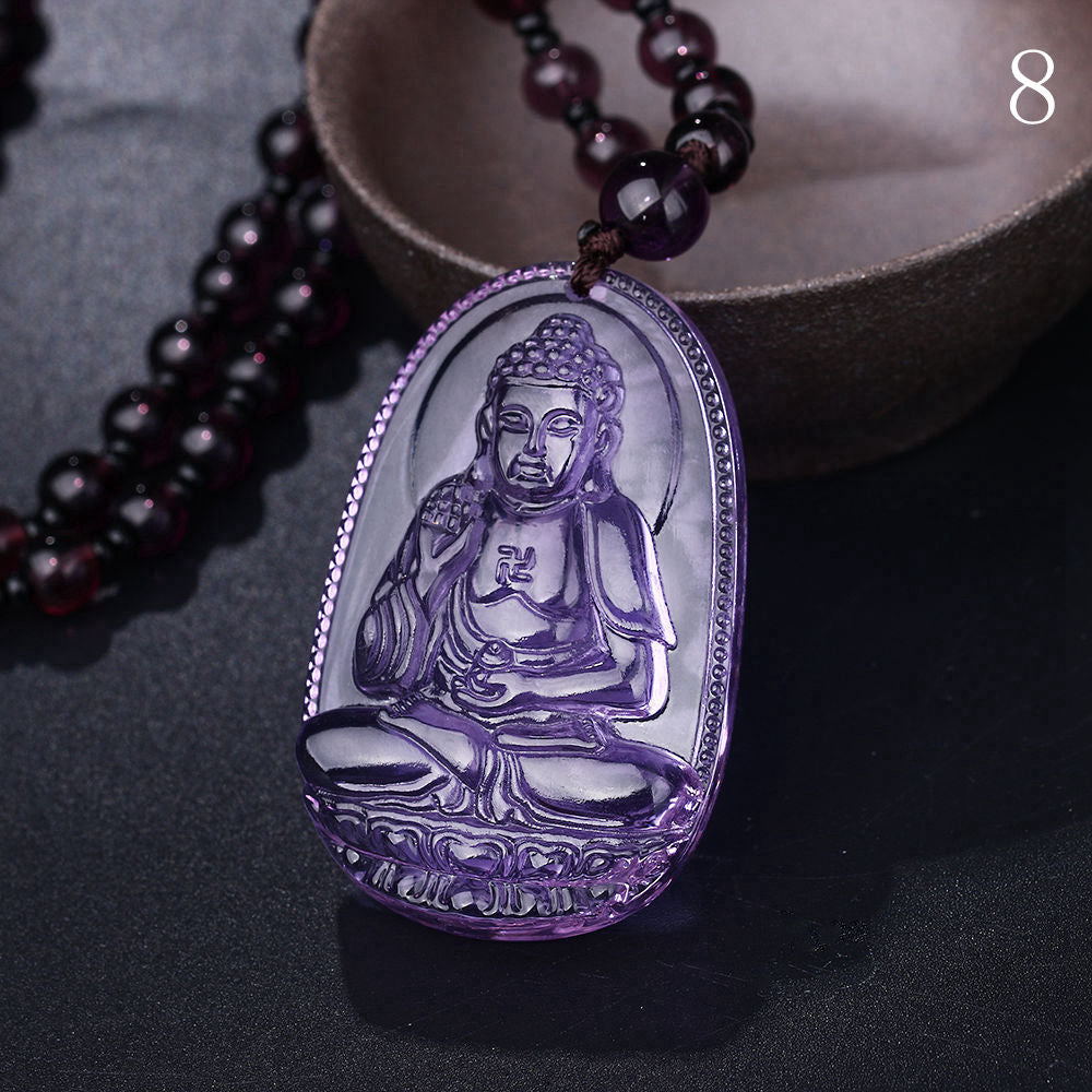 Natural Amethyst Necklace Buddha Pendant Jewelry Vintage Passion Colgantes Mujer Moda Indian Gioielli Ethnic Accessories
