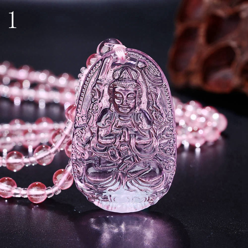 Pink Quartz Necklace Pendant Women Jewellery Buddha Crystal Beads Accessories Diy Female Simple Bijuterias Religioso Gift