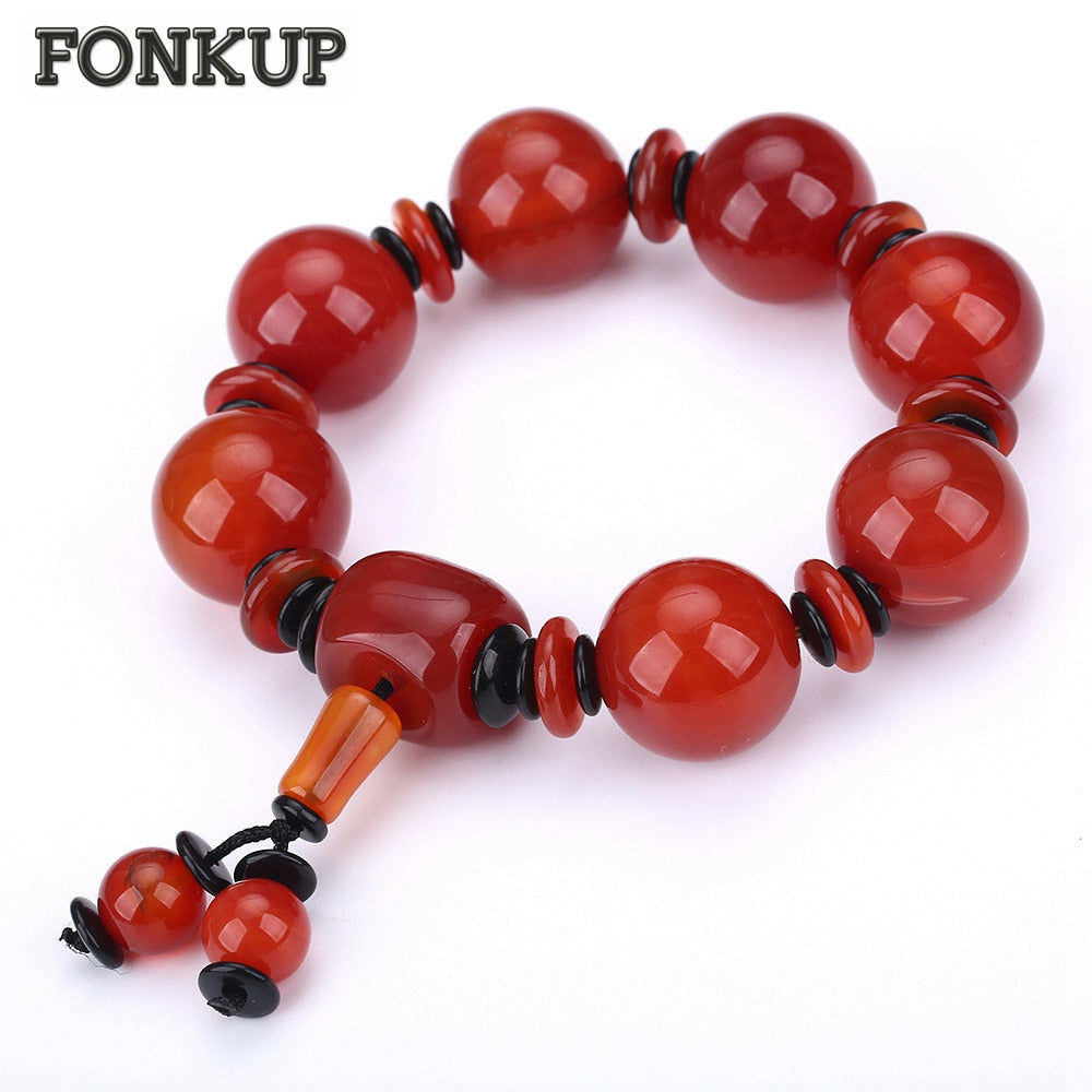Punk Women Bracelets Agate Wristband Natural Stone Jewellery Beaded Chain Men Accessories Black Spacer Lovers Paragraph