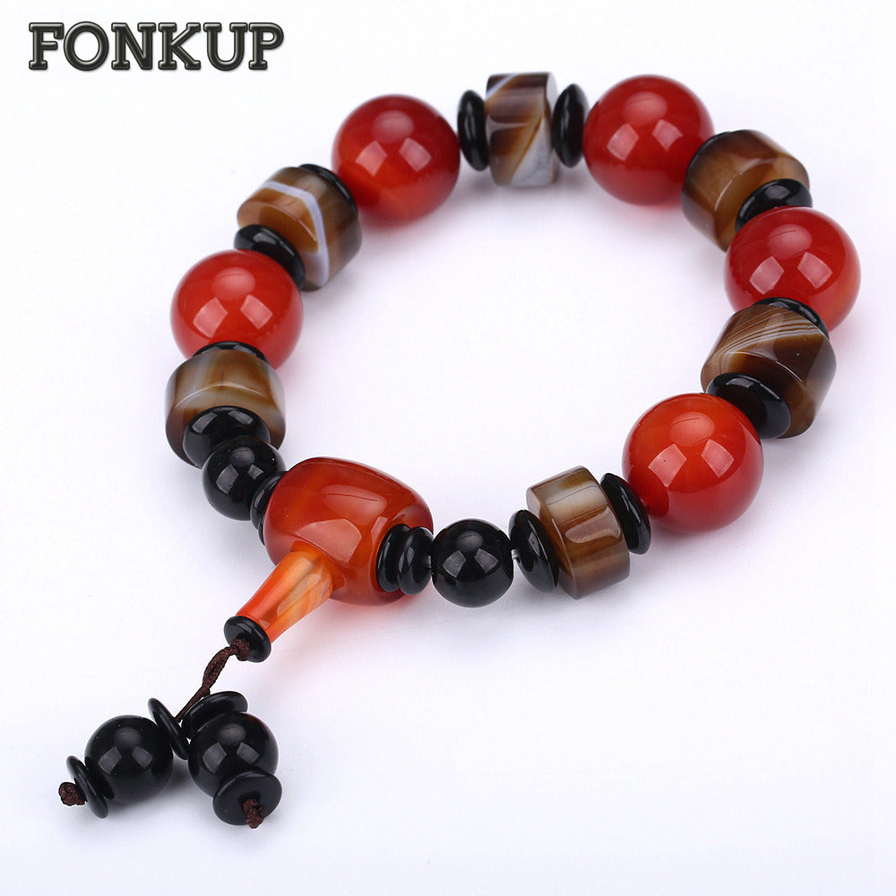 Red Beaded Chain Bracelet Hologram Agate Stone Bangle Bohemia Women Geometric Jewelry Black Spacer Accessories Men Bijoux