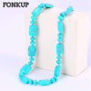 Turquoise Necklace Power Gem Jewelry Ethnic Women Accessories Natural Stone Fittings Rolo Chain Drop Water Square Party