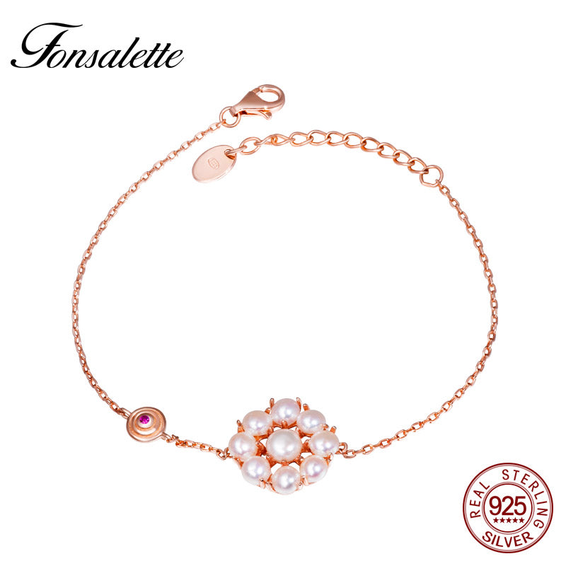 925 Sterling Silver Cultured Pearl Petal Flowers Bangle Bracelets For Women Bride Party jewelry Gift ZK30