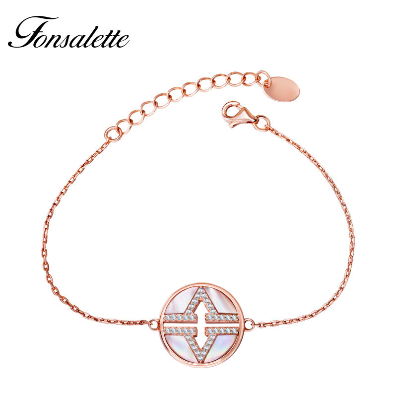 Charming Classic White Shell Round Bracelets Black Onyx Agate Cubic Zircon Bangle women Jewelry ZK30