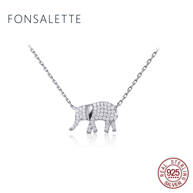 Lucky Elephant Pendant Necklace 925 Sterling Silver Lovely Animal Jewelry for Women Christmas Gift zk40