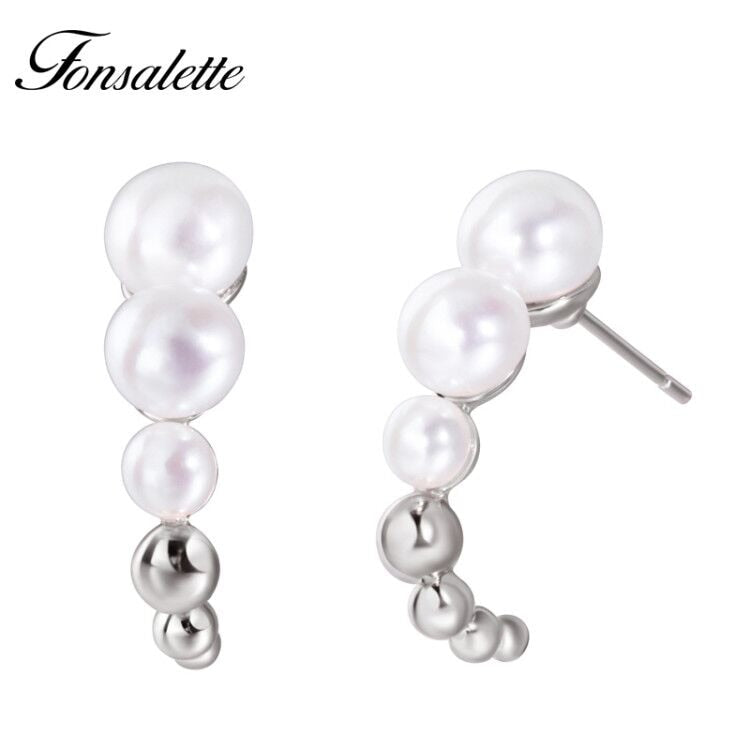 luxury 925 Sterling Silver Post Earring Beads Pearl woman Stud Earrings bijoux jewelry Brincos gift ZK30