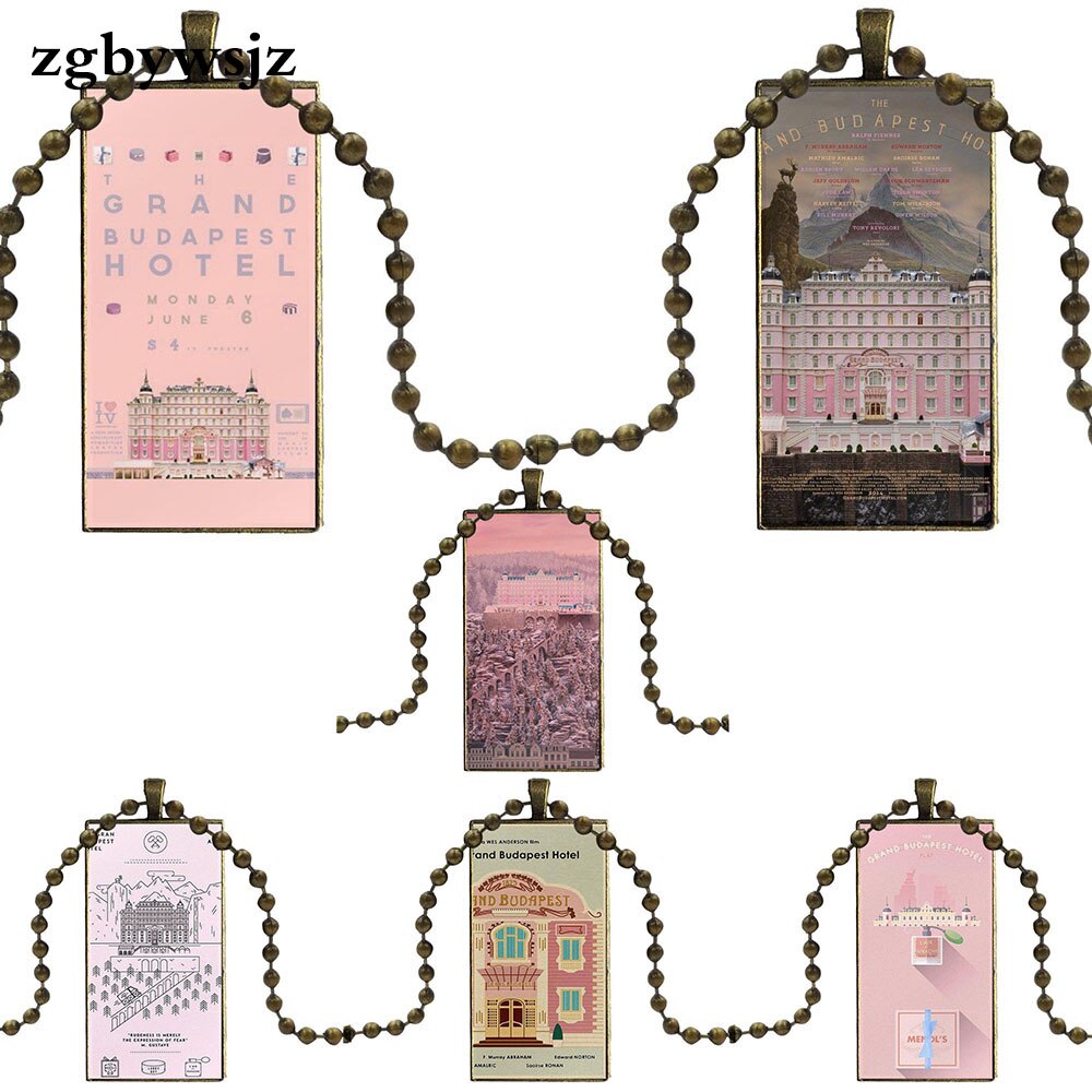 For Girls The Grand Budapest Hotel Design Vintage Glass Women Rectangle Necklace Pendants